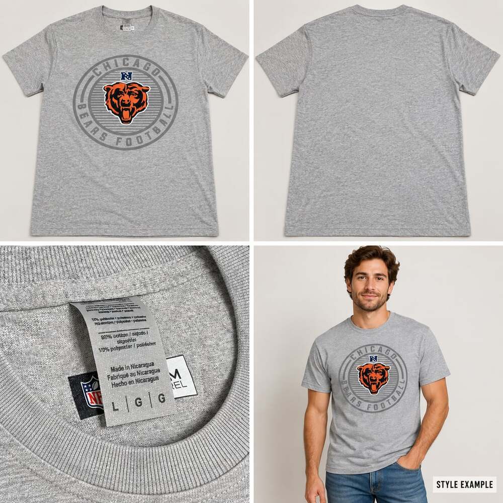 NFL Team Apparel Chicago Bears Men’s Large Heather Gray Football Graphic T-Shirt